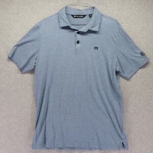 Travis Mathew Polo Shirt Mens Medium Golf Knit Blue Short Sleeve Tuscan National